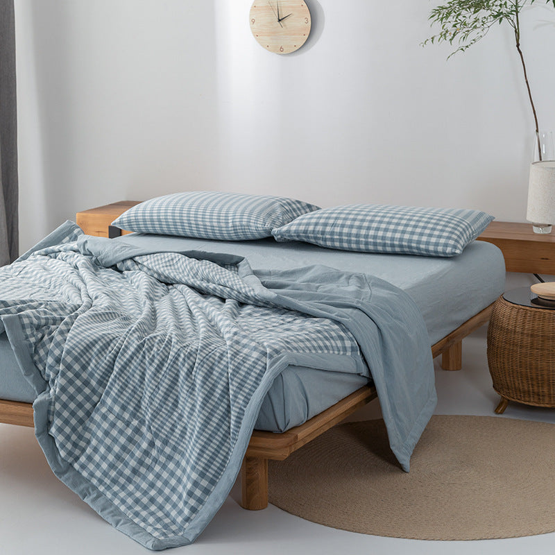 KTX-440275 Cotton Yarn-Dyed Washed Summer Quilt Set with Bed Sheet and Pillowcases - Available in Multiple Sizes