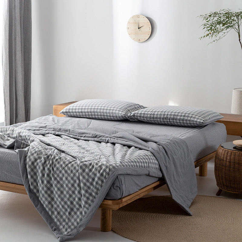 KTX-440275 Cotton Yarn-Dyed Washed Summer Quilt Set with Bed Sheet and Pillowcases - Available in Multiple Sizes