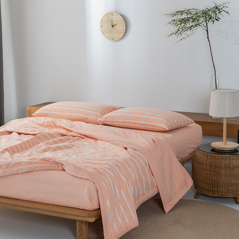 KTX-440275 Cotton Yarn-Dyed Washed Summer Quilt Set with Bed Sheet and Pillowcases - Available in Multiple Sizes