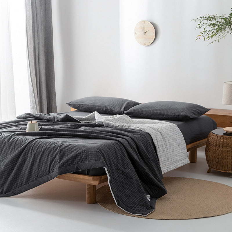 KTX-440275 Cotton Yarn-Dyed Washed Summer Quilt Set with Bed Sheet and Pillowcases - Available in Multiple Sizes