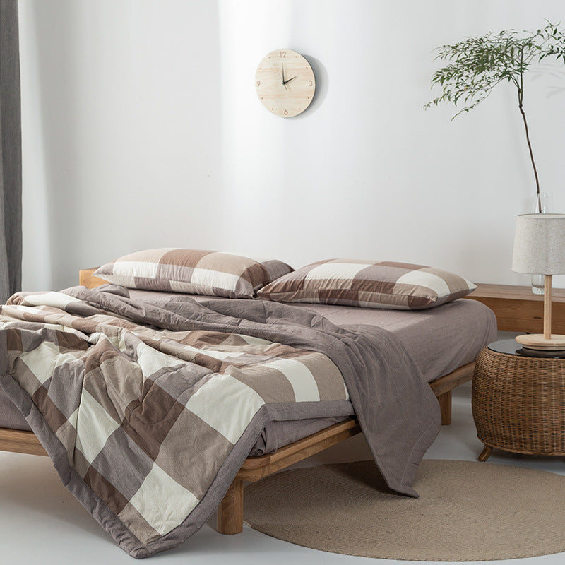 KTX-440275 Cotton Yarn-Dyed Washed Summer Quilt Set with Bed Sheet and Pillowcases - Available in Multiple Sizes