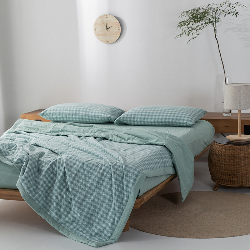 KTX-440275 Cotton Yarn-Dyed Washed Summer Quilt Set with Bed Sheet and Pillowcases - Available in Multiple Sizes