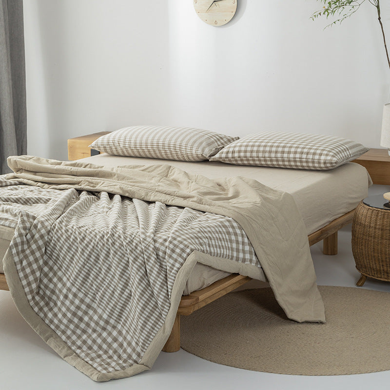 KTX-440275 Cotton Yarn-Dyed Washed Summer Quilt Set with Bed Sheet and Pillowcases - Available in Multiple Sizes