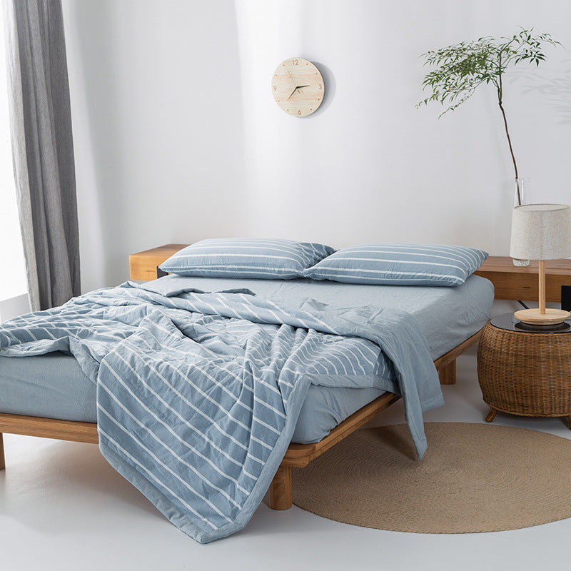 KTX-440275 Cotton Yarn-Dyed Washed Summer Quilt Set with Bed Sheet and Pillowcases - Available in Multiple Sizes