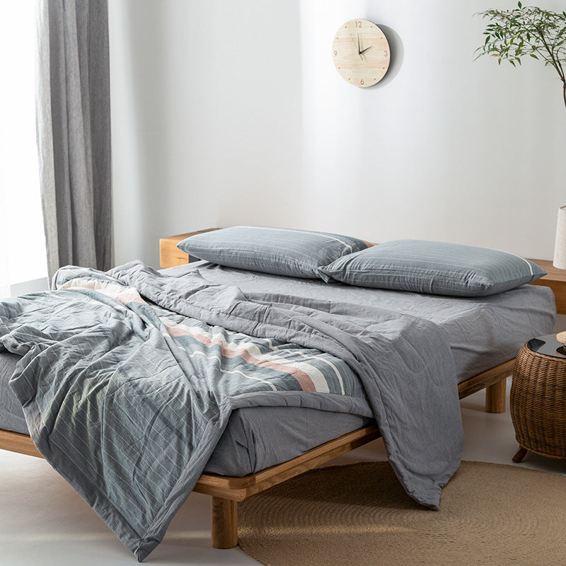 KTX-440275 Cotton Yarn-Dyed Washed Summer Quilt Set with Bed Sheet and Pillowcases - Available in Multiple Sizes