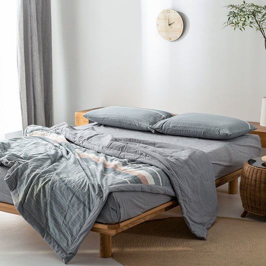 KTX-440275 Cotton Yarn-Dyed Washed Summer Quilt Set with Bed Sheet and Pillowcases - Available in Multiple Sizes