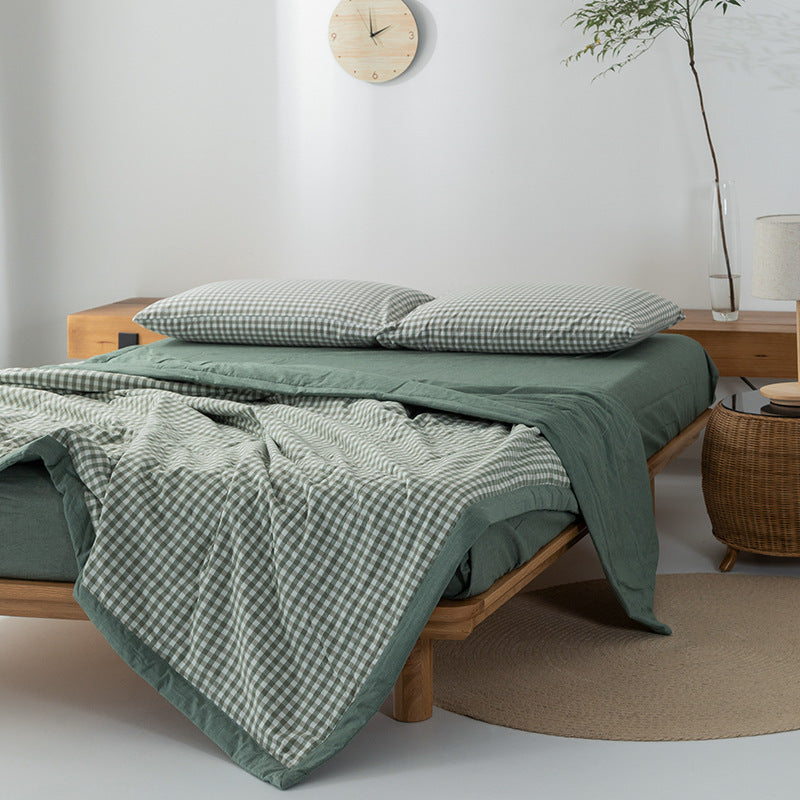 KTX-440275 Cotton Yarn-Dyed Washed Summer Quilt Set with Bed Sheet and Pillowcases - Available in Multiple Sizes