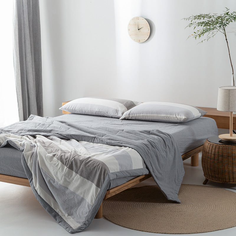 KTX-440275 Cotton Yarn-Dyed Washed Summer Quilt Set with Bed Sheet and Pillowcases - Available in Multiple Sizes