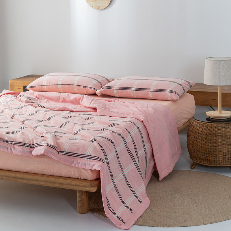 KTX-440275 Cotton Yarn-Dyed Washed Summer Quilt Set with Bed Sheet and Pillowcases - Available in Multiple Sizes