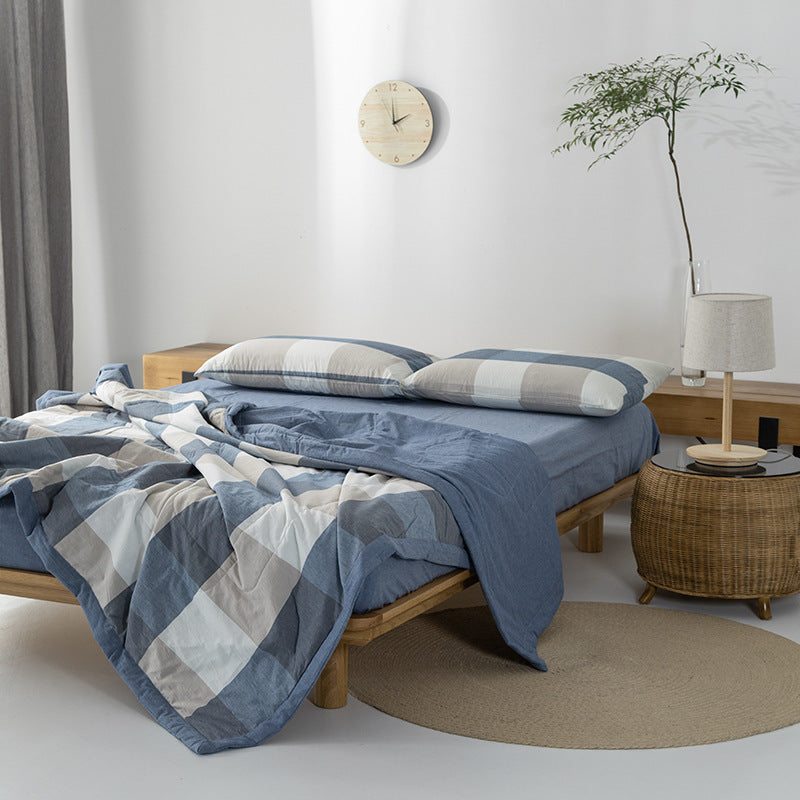 KTX-440275 Cotton Yarn-Dyed Washed Summer Quilt Set with Bed Sheet and Pillowcases - Available in Multiple Sizes