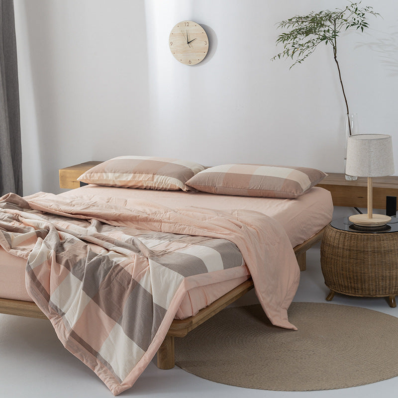 KTX-440275 Cotton Yarn-Dyed Washed Summer Quilt Set with Bed Sheet and Pillowcases - Available in Multiple Sizes