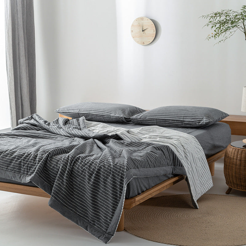 KTX-440275 Cotton Yarn-Dyed Washed Summer Quilt Set with Bed Sheet and Pillowcases - Available in Multiple Sizes