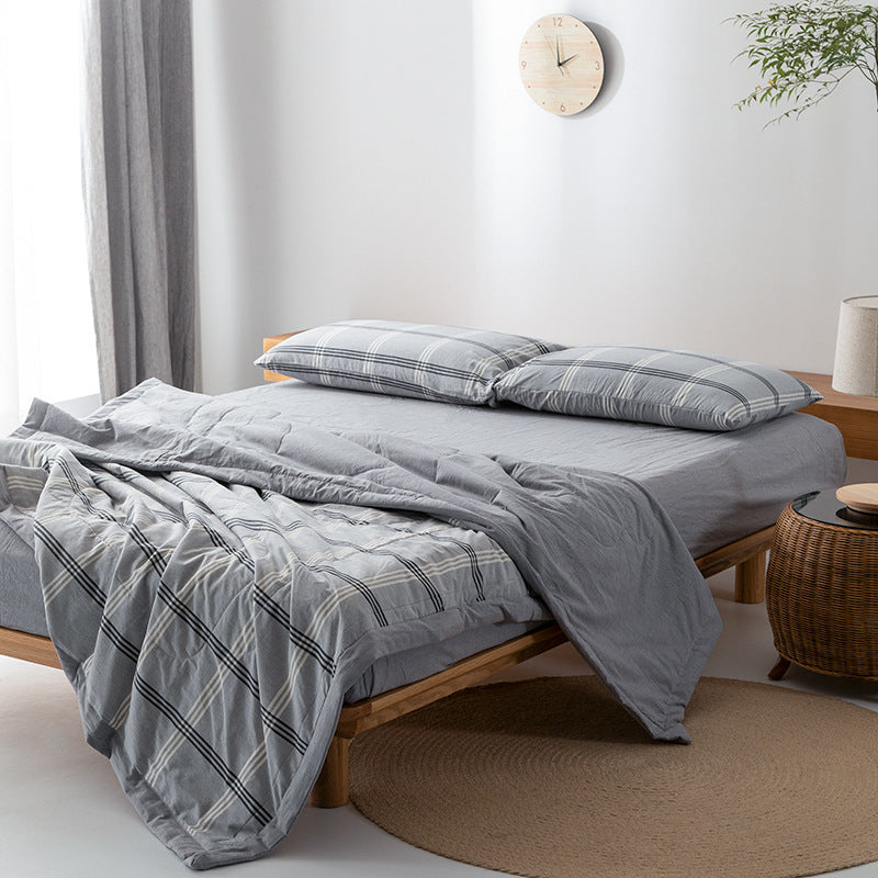 KTX-440275 Cotton Yarn-Dyed Washed Summer Quilt Set with Bed Sheet and Pillowcases - Available in Multiple Sizes