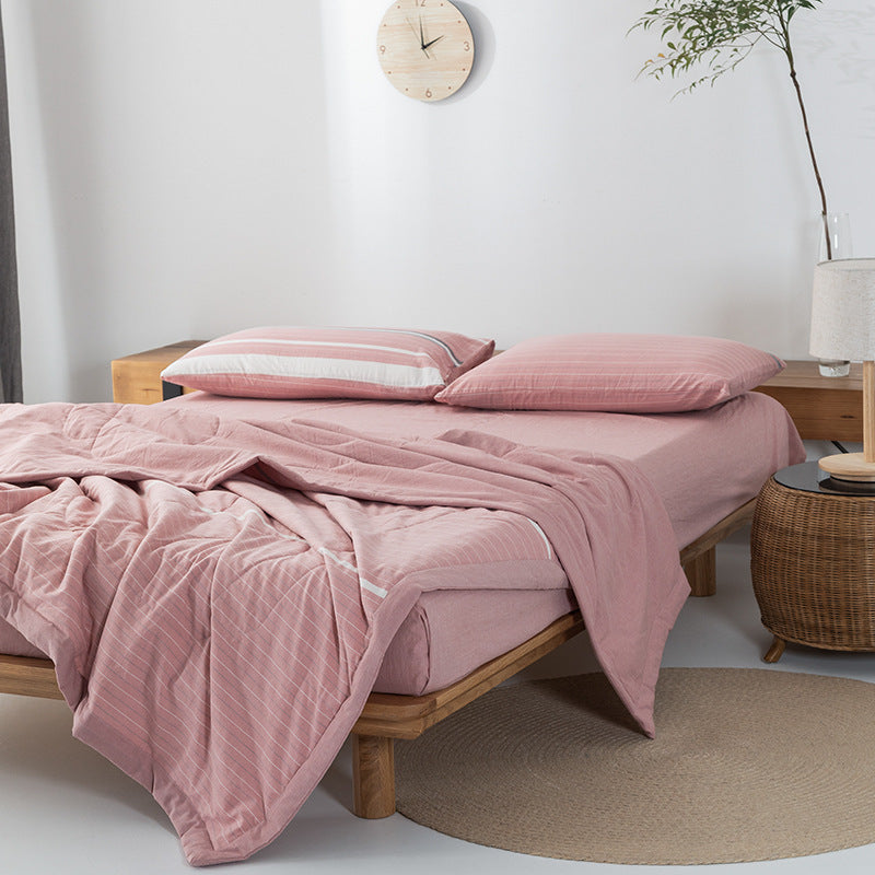 KTX-440275 Cotton Yarn-Dyed Washed Summer Quilt Set with Bed Sheet and Pillowcases - Available in Multiple Sizes