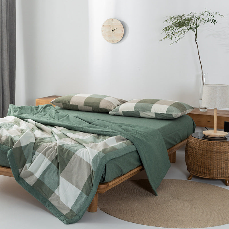 KTX-440275 Cotton Yarn-Dyed Washed Summer Quilt Set with Bed Sheet and Pillowcases - Available in Multiple Sizes