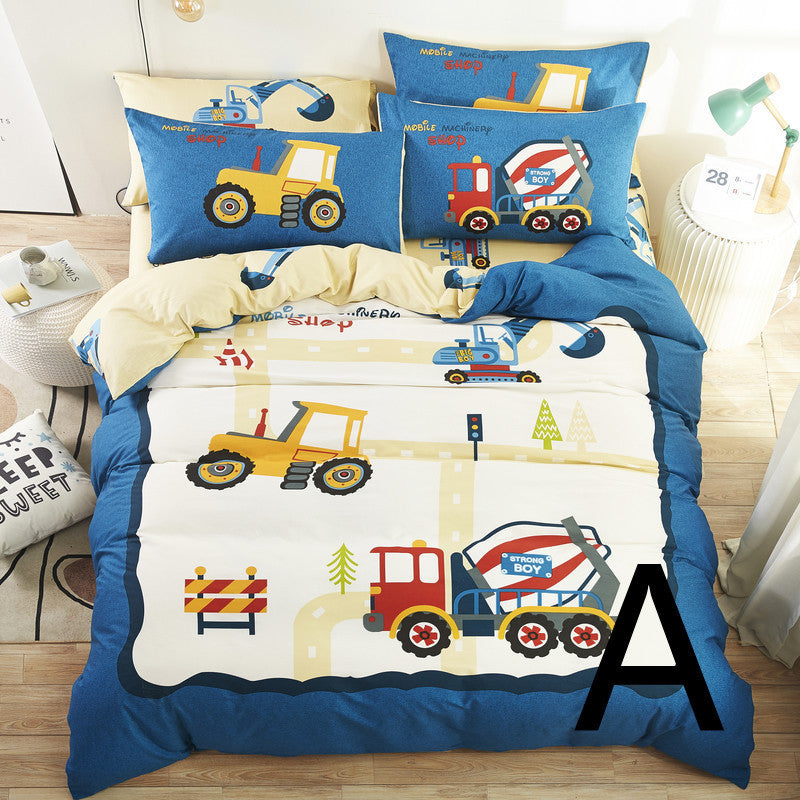 KTX-440275 Cute Cartoon Cotton Bedding Set for Kids - Quilt, Bed Sheet, and Pillow Covers Available in Various Sizes