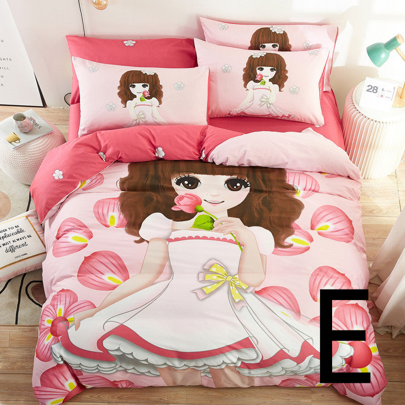 KTX-440275 Cute Cartoon Cotton Bedding Set for Kids - Quilt, Bed Sheet, and Pillow Covers Available in Various Sizes