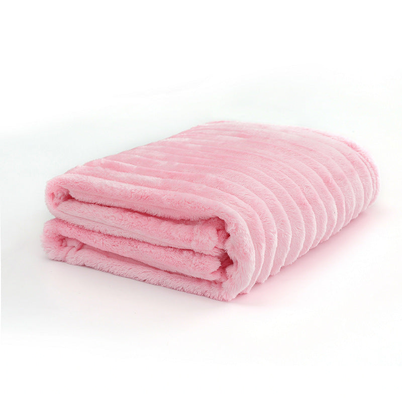 KTX-440339 Super Soft Modern Strip Pattern Polyester Fiber Sofa Blanket - Versatile for All Seasons, Available in White and Pink