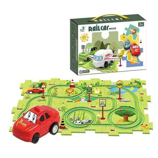 Children's DIY Puzzle Tracks and Vehicle Slot Rail Car Adventure Set