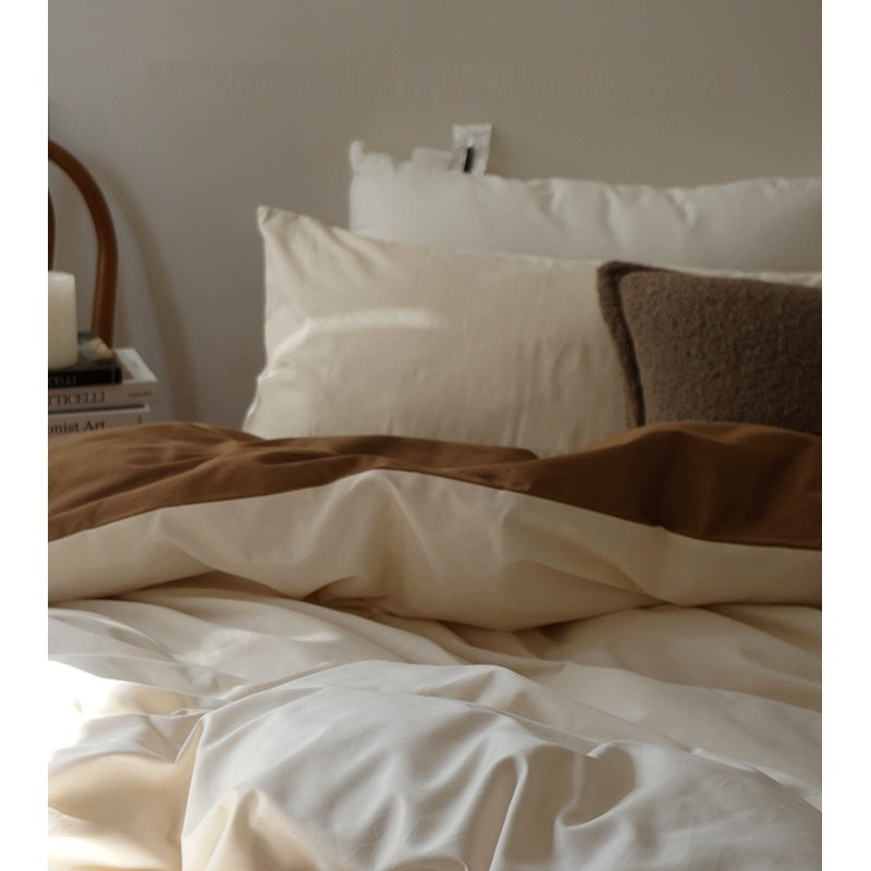 KTX-440595 Double-sided Long-staple Cotton Brushed Bed Sheet Set in Milk Coffee Color