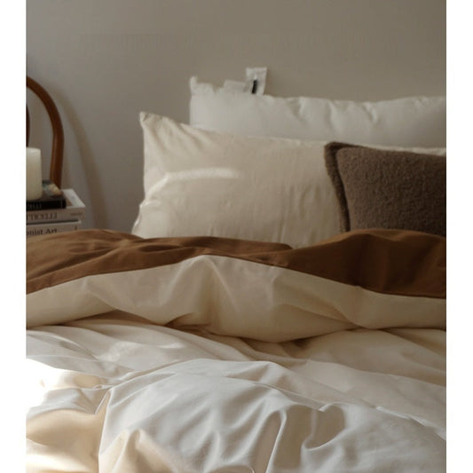KTX-440595 Double-sided Long-staple Cotton Brushed Bed Sheet Set in Milk Coffee Color