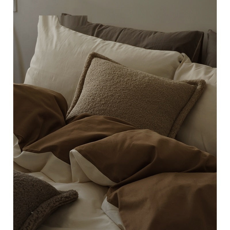 KTX-440595 Double-sided Long-staple Cotton Brushed Bed Sheet Set in Milk Coffee Color