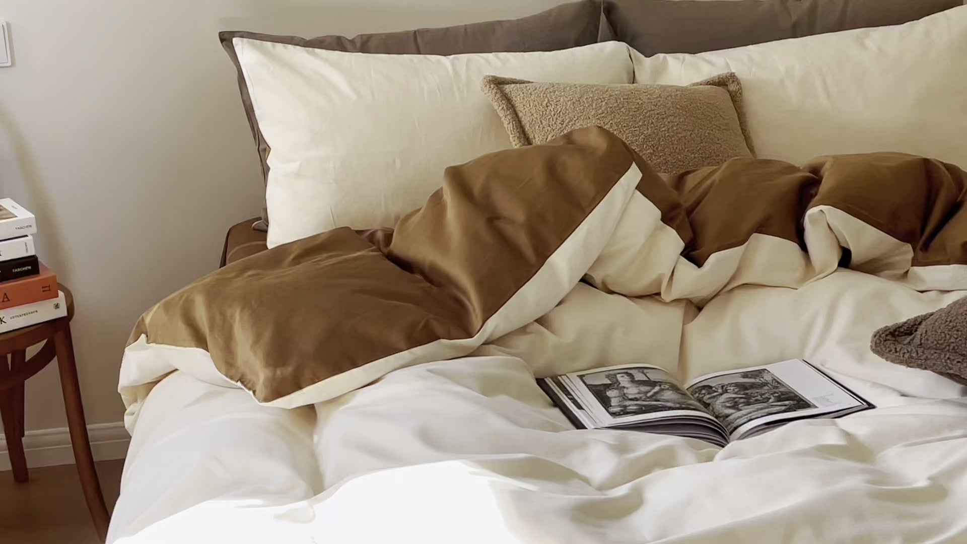 KTX-440595 Double-sided Long-staple Cotton Brushed Bed Sheet Set in Milk Coffee Color