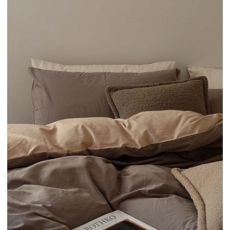 KTX-440595 Double-sided Long-staple Cotton Brushed Bed Sheet Set in Milk Coffee Color