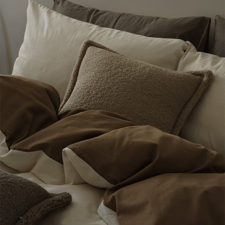KTX-440595 Double-sided Long-staple Cotton Brushed Bed Sheet Set in Milk Coffee Color