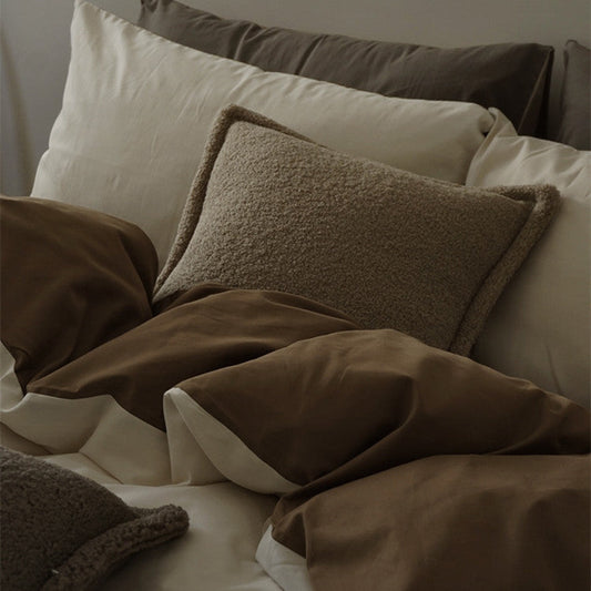 KTX-440595 Double-sided Long-staple Cotton Brushed Bed Sheet Set in Milk Coffee Color