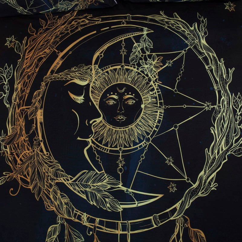 KTX-440915 Cross-border Gold Sticker Series Three-Piece Bed Set - Polyester, Reactive Print, Available in Black Gold