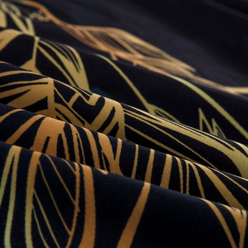 KTX-440915 Cross-border Gold Sticker Series Three-Piece Bed Set - Polyester, Reactive Print, Available in Black Gold