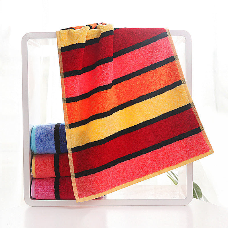 KTX-441171 Soft Cotton Striped Face Towel for Couples - Quick Absorbent, 72x36 cm, Available in Yellow, Red, Blue