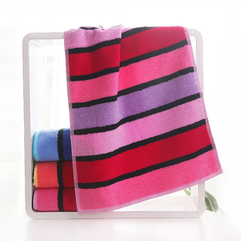 KTX-441171 Soft Cotton Striped Face Towel for Couples - Quick Absorbent, 72x36 cm, Available in Yellow, Red, Blue