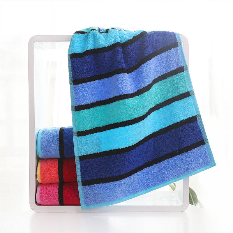 KTX-441171 Soft Cotton Striped Face Towel for Couples - Quick Absorbent, 72x36 cm, Available in Yellow, Red, Blue