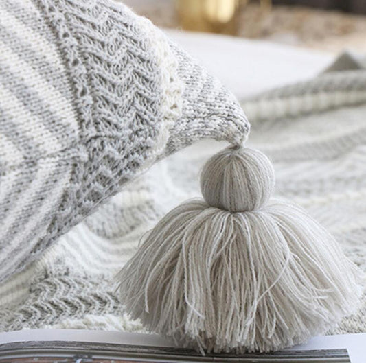 KTX-441747 Tufted Gray Bohemian Pillow Cushion - Retro Ethnic Style Decor