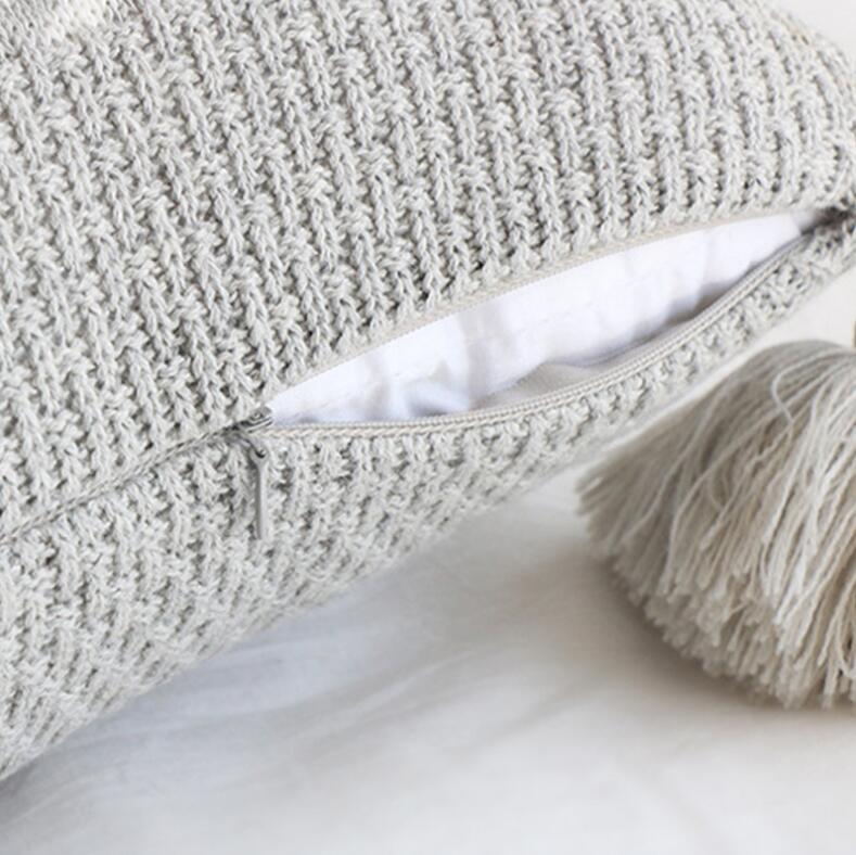 KTX-441747 Tufted Gray Bohemian Pillow Cushion - Retro Ethnic Style Decor