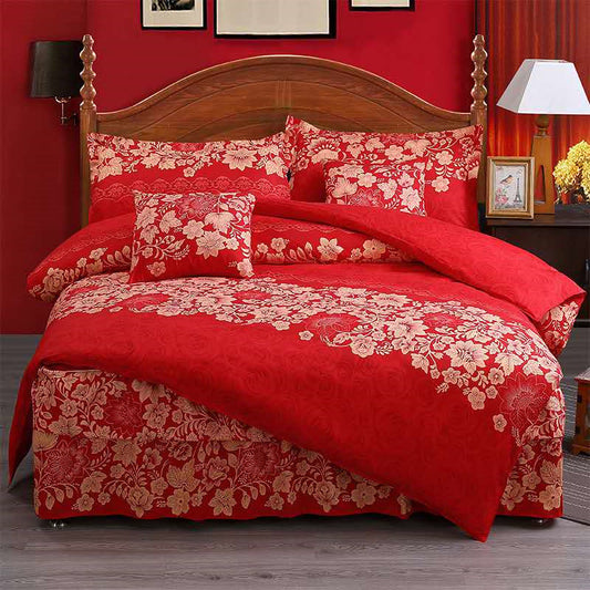 KTX-443731 Elegant Six-Piece Bed Set with Embroidered Quilt Cover and Pillowcases