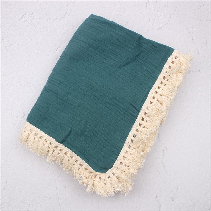 KTX-444371 Soft Baby Cotton Double Gauze Tassel Bath Towel - Versatile & Comfortable in Various Colors