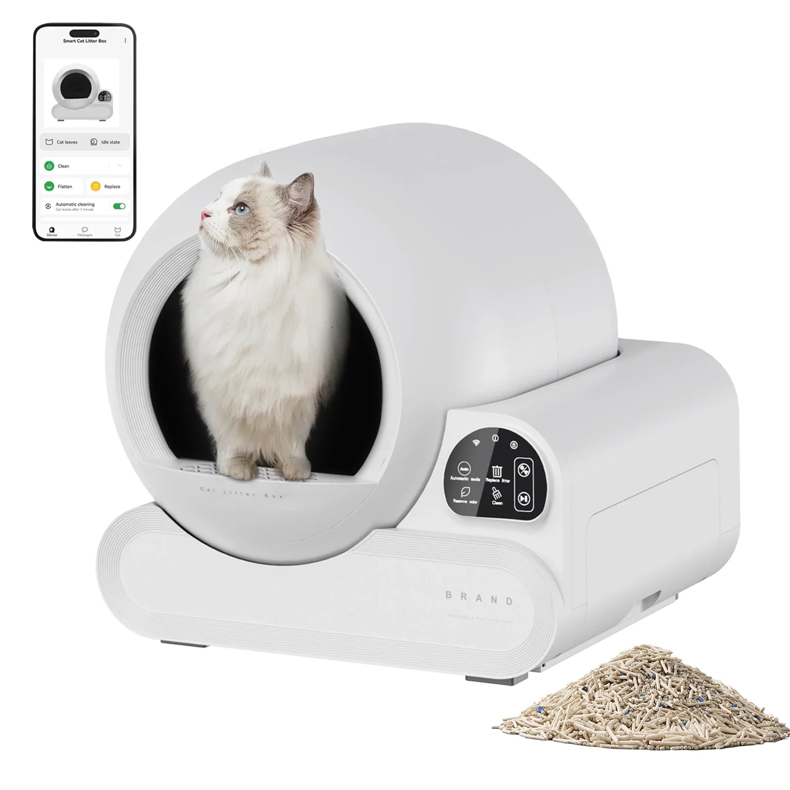 KTX-445331 Automatic Odor-Free Cat Litter Box with Wi-Fi Control and Easy Clean Design - 70L Capacity for Cats Up to 10kg