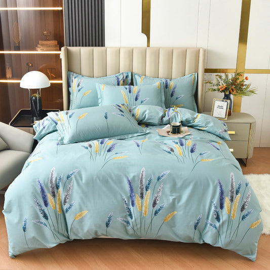 KTX-446035 Cotton Plus Size Quilt Cover Sheet Set - Modern Twill Design with Pillowcase