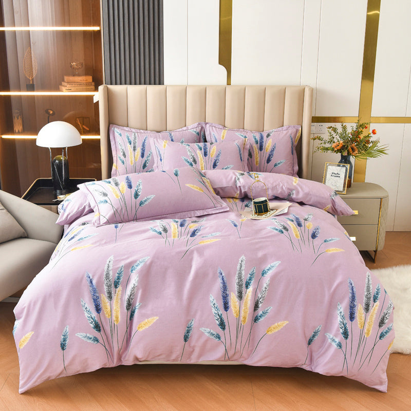 KTX-446035 Cotton Plus Size Quilt Cover Sheet Set - Modern Twill Design with Pillowcase