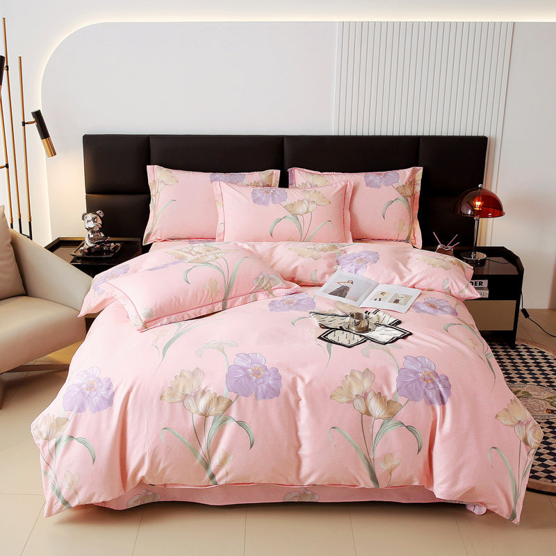 KTX-446035 Cotton Plus Size Quilt Cover Sheet Set - Modern Twill Design with Pillowcase