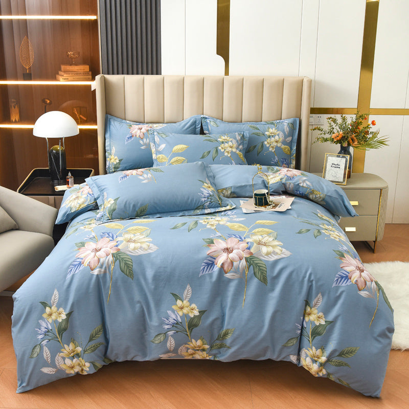 KTX-446035 Cotton Plus Size Quilt Cover Sheet Set - Modern Twill Design with Pillowcase