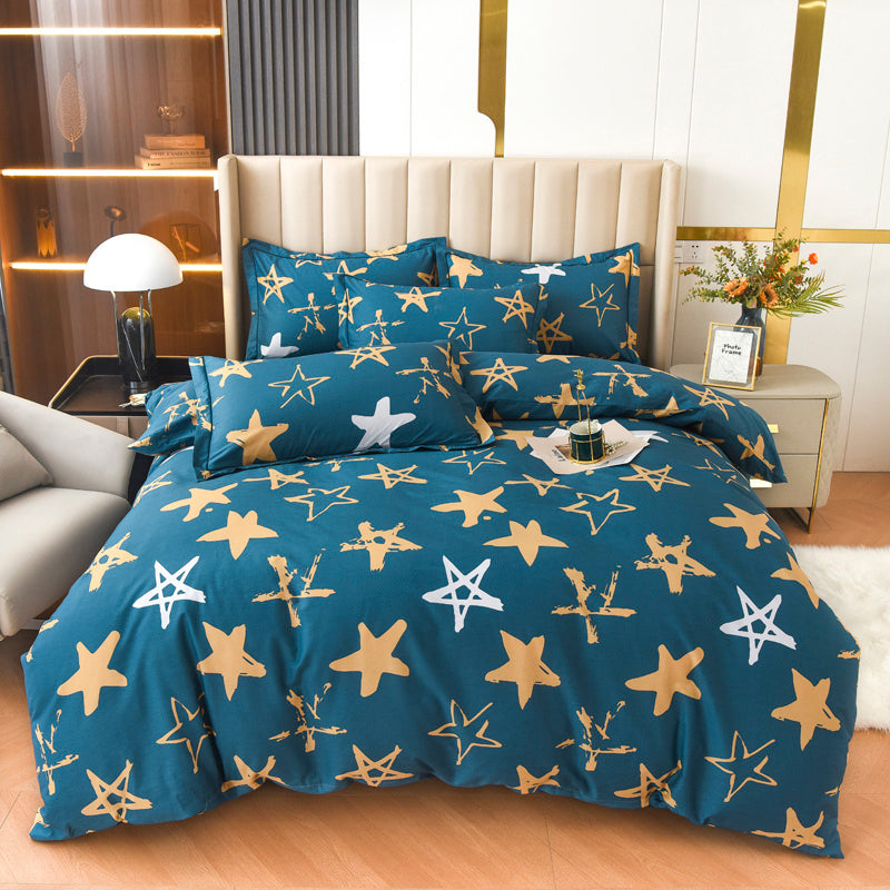 KTX-446035 Cotton Plus Size Quilt Cover Sheet Set - Modern Twill Design with Pillowcase