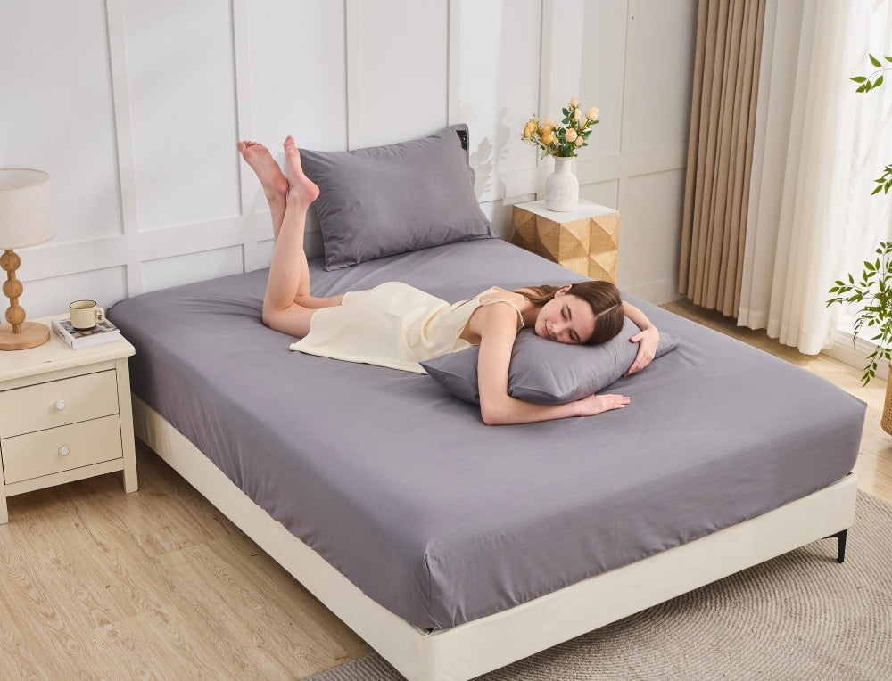 KTX-446995 Antibacterial Anti-static Silver Fiber Fitted Sheet with Pillowcase in Multiple Sizes