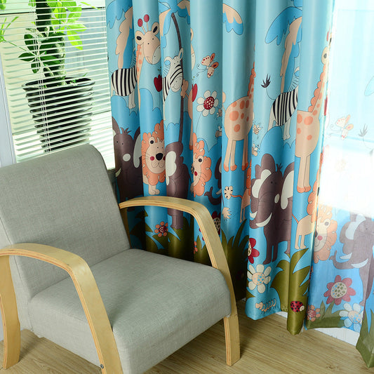 KTX-448659 Animal Paradise Full Blackout Curtains for Kids' Bedrooms, Cotton Fabric, Various Sizes Available