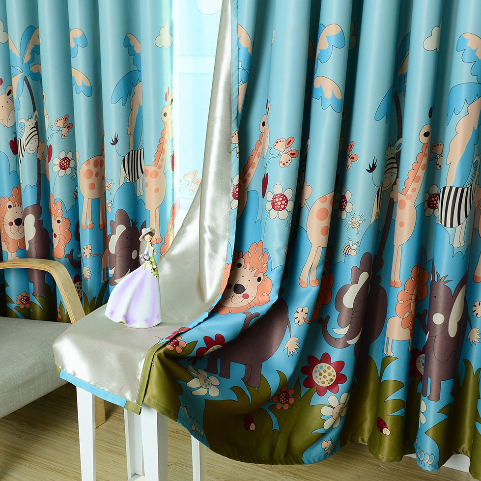KTX-448659 Animal Paradise Full Blackout Curtains for Kids' Bedrooms, Cotton Fabric, Various Sizes Available