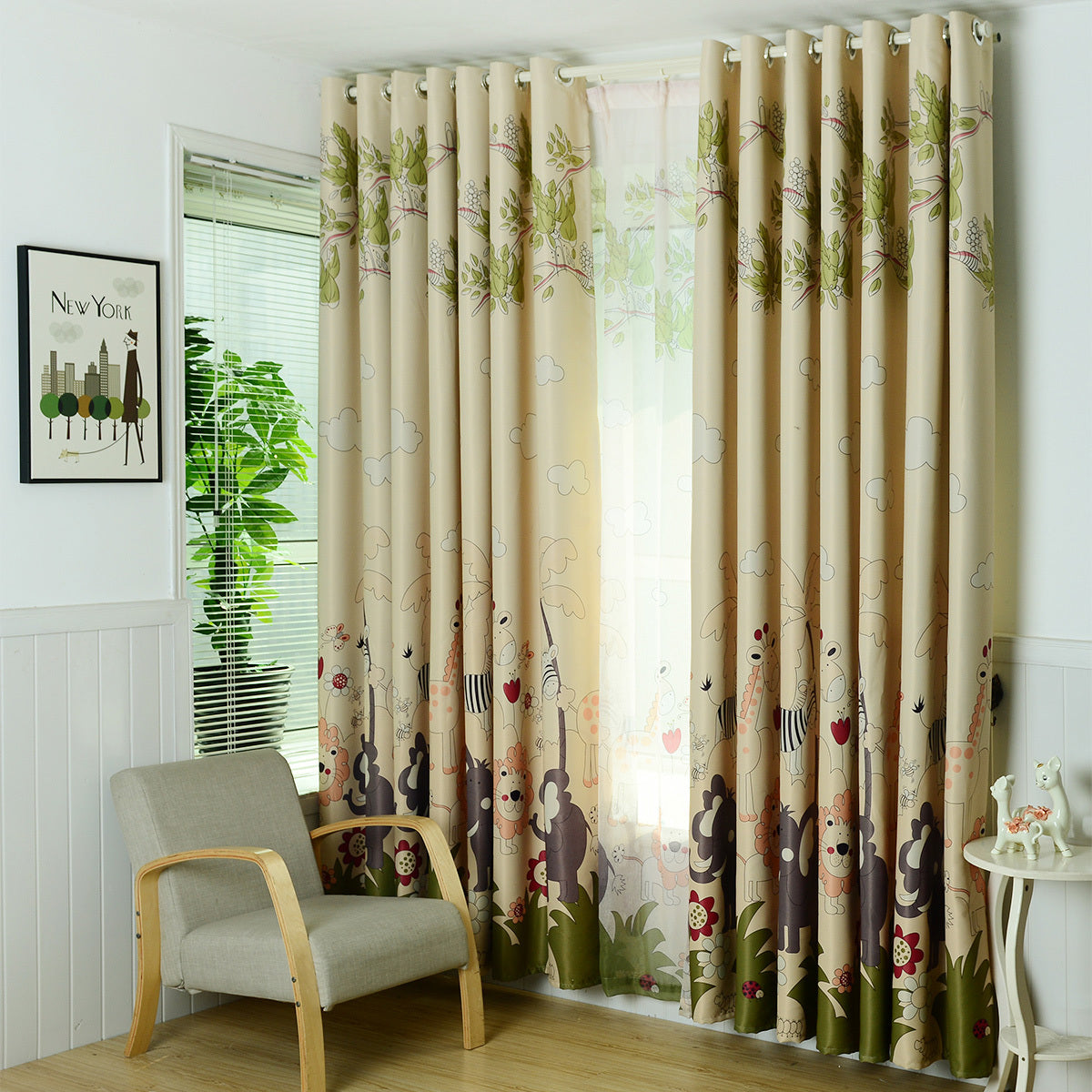 KTX-448659 Animal Paradise Full Blackout Curtains for Kids' Bedrooms, Cotton Fabric, Various Sizes Available
