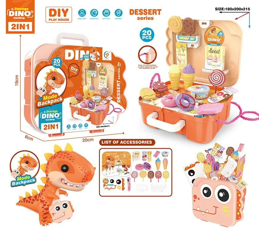 KTX-449171 Dinosaur Backpack Pretend Play Makeup and Dressing Kit for Kids Ages 2-13